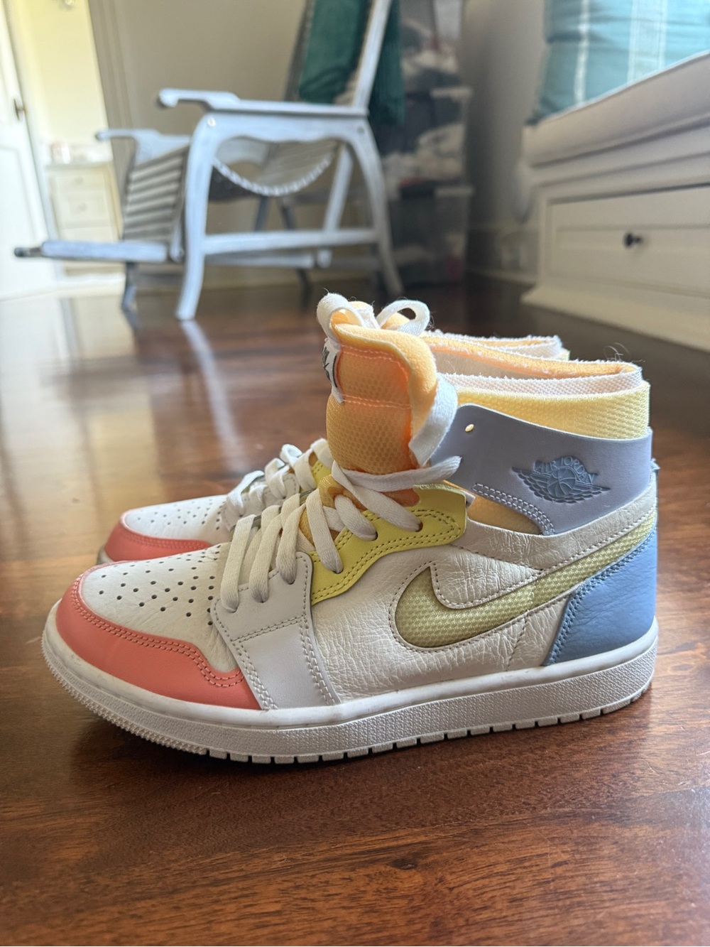 Nike Women’s High-Top Sneakers in Coral, Yellow, Blue and White